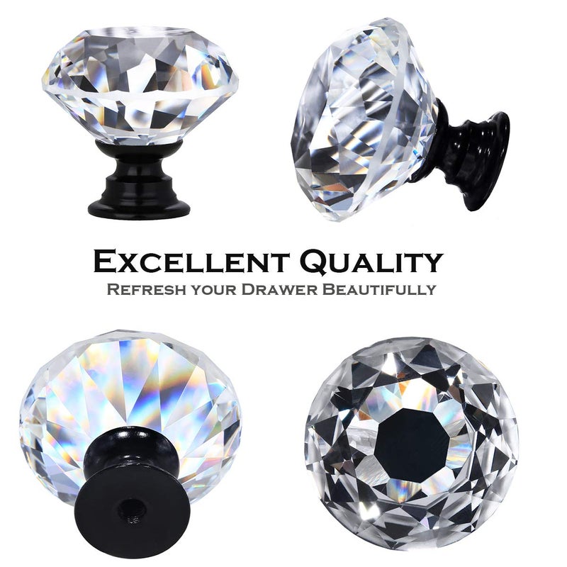 DeELF Outlet DEELF 26 Packs Kitchen Cabinet Knobs, 30 mm Crystal Cabinet Knobs, Diamond Dresser Handle Drawer Pulls, Dresser Knobs for Cabinets and Drawers, Black Base - Image 4